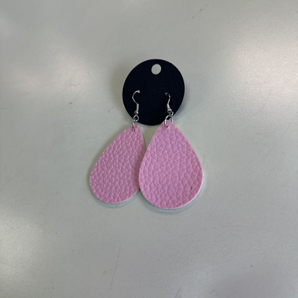 Pink Pebbled Leather Drop Earrings