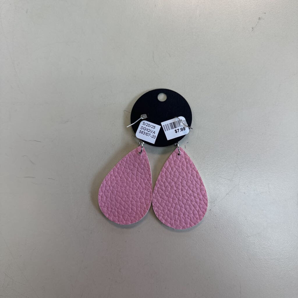 Pink Pebbled Leather Drop Earrings