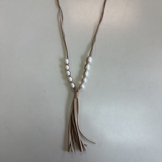 Gold Leather/ Freshwater Pearl Long Tassel Necklace