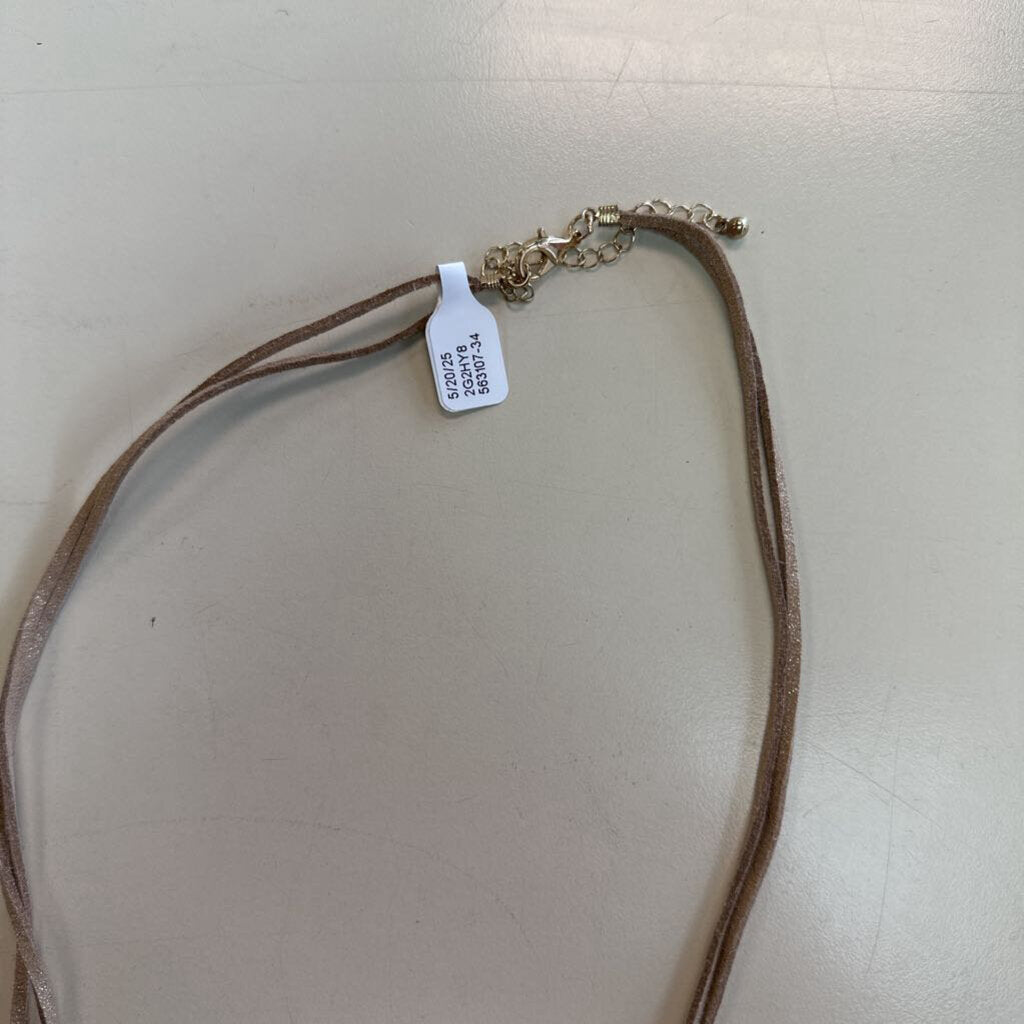 Gold Leather/ Freshwater Pearl Long Tassel Necklace