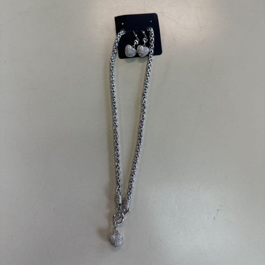 Vintage OTC 925 Sterling Wheat Chain Diamond Chip Heart Pendant Necklace/ Earrings Set