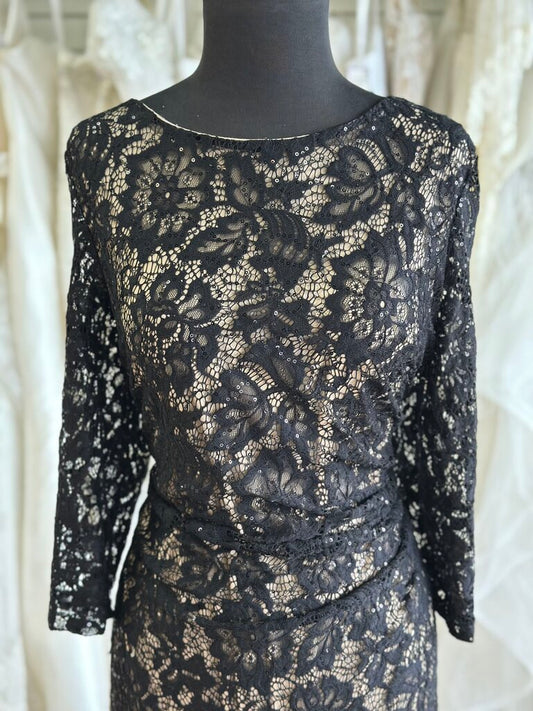 Scarlett Black/ Beige Lace Long Sleeve Short Formal Dress 18
