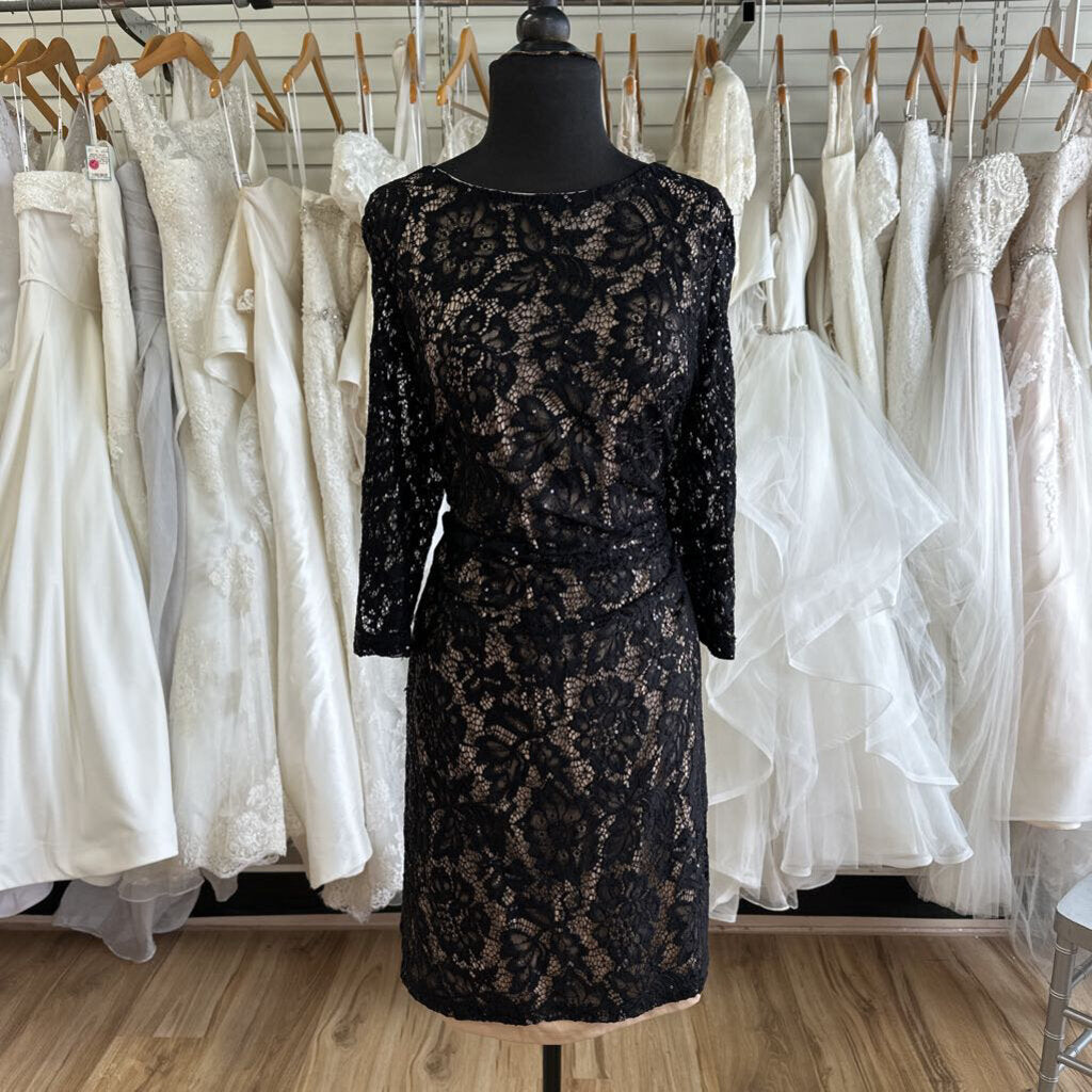 Scarlett Black/ Beige Lace Long Sleeve Short Formal Dress 18