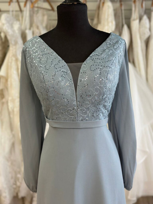 Blue Long Sleeve Lace Top Long Formal Dress Extra Large