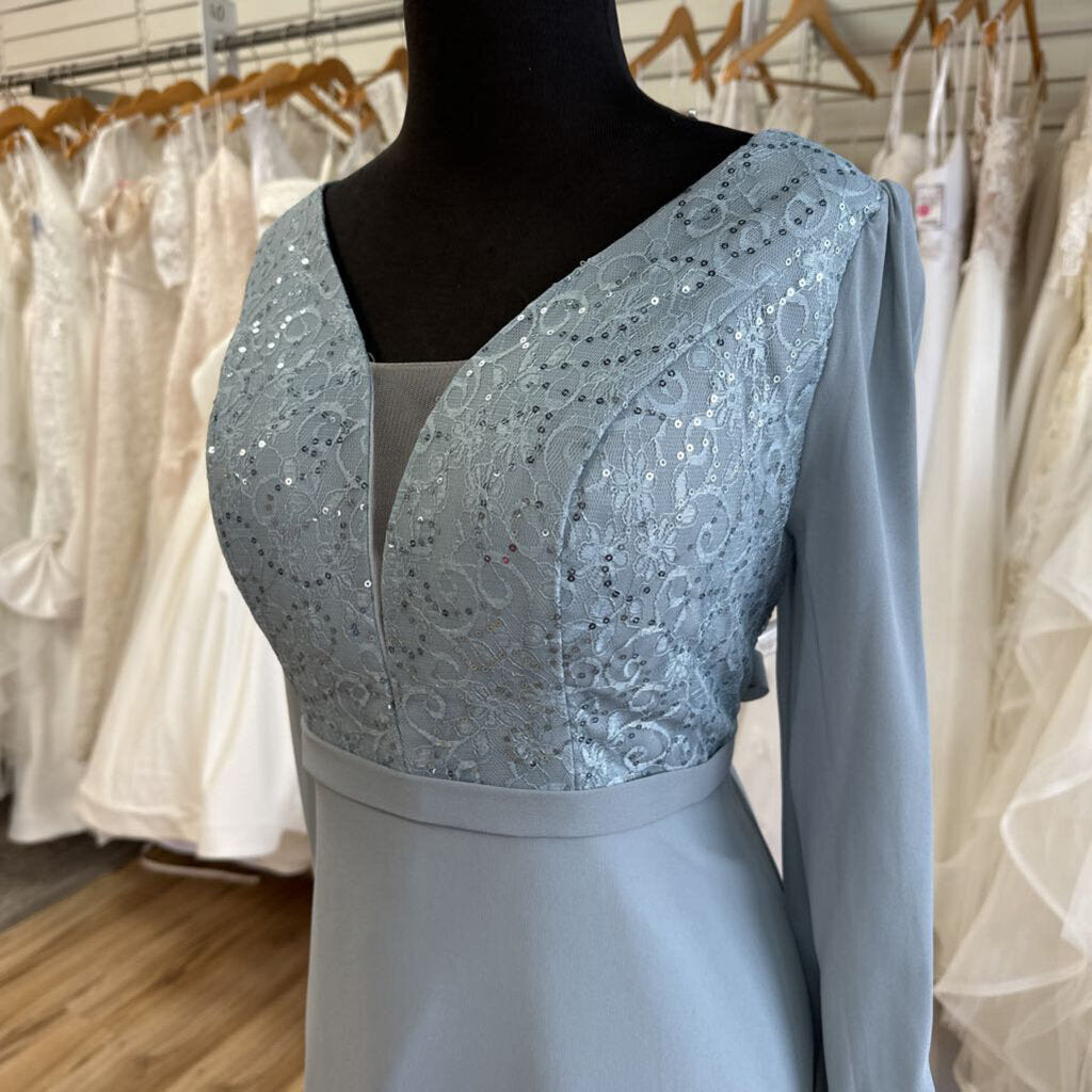 Blue Long Sleeve Lace Top Long Formal Dress Extra Large