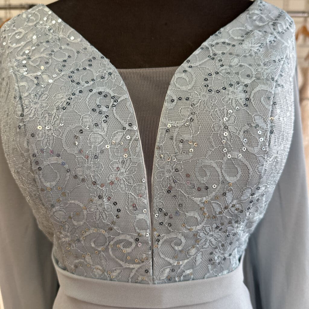 Blue Long Sleeve Lace Top Long Formal Dress Extra Large