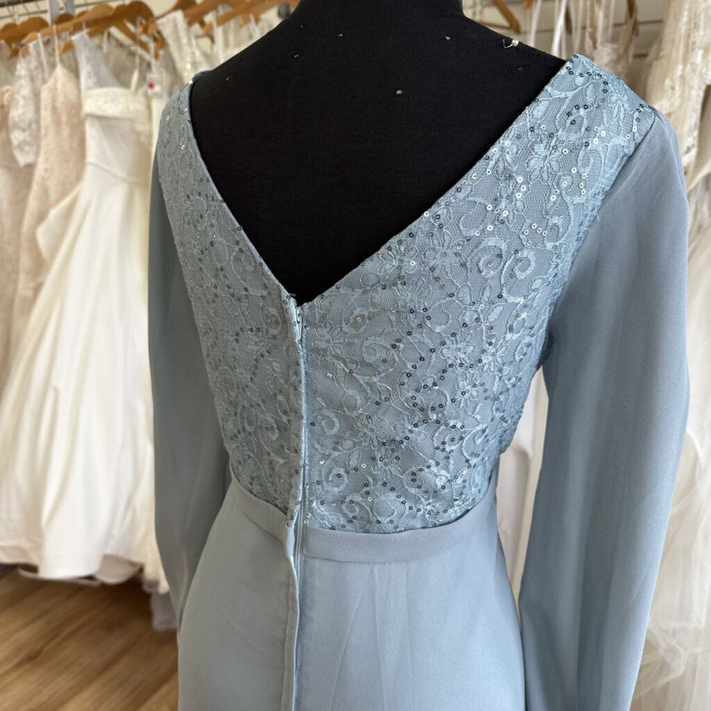 Blue Long Sleeve Lace Top Long Formal Dress Extra Large