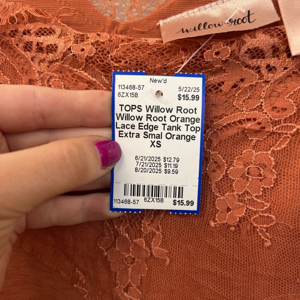 Willow Root Orange Lace Edge Tank Top Extra Smal