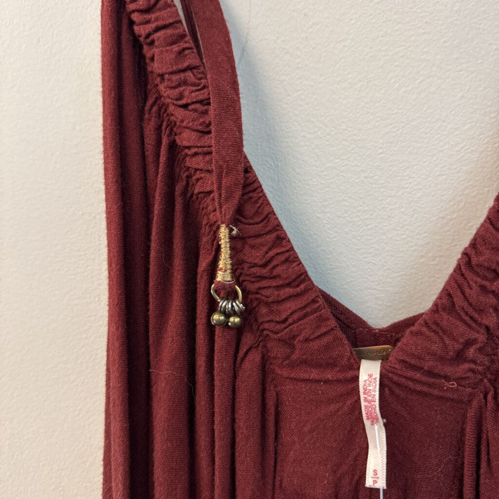 Free People Burgundy Tie Strap Boho Jumpsuit Small