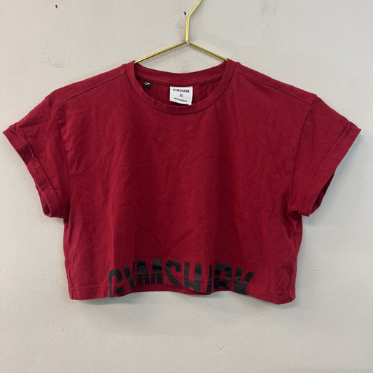 Gym Shark Red/ Black Logo Cropped Short Sleeve Tee Extra Small