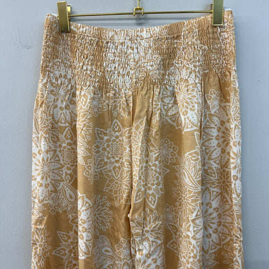 Lotus and Luna Yellow/ Cream Print Wide Leg Pull On Pants Small/ Medium