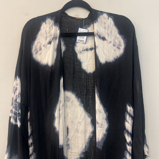 Free People Black/ White Tie Dye Print Long Sleeve Open Front Duster Medium