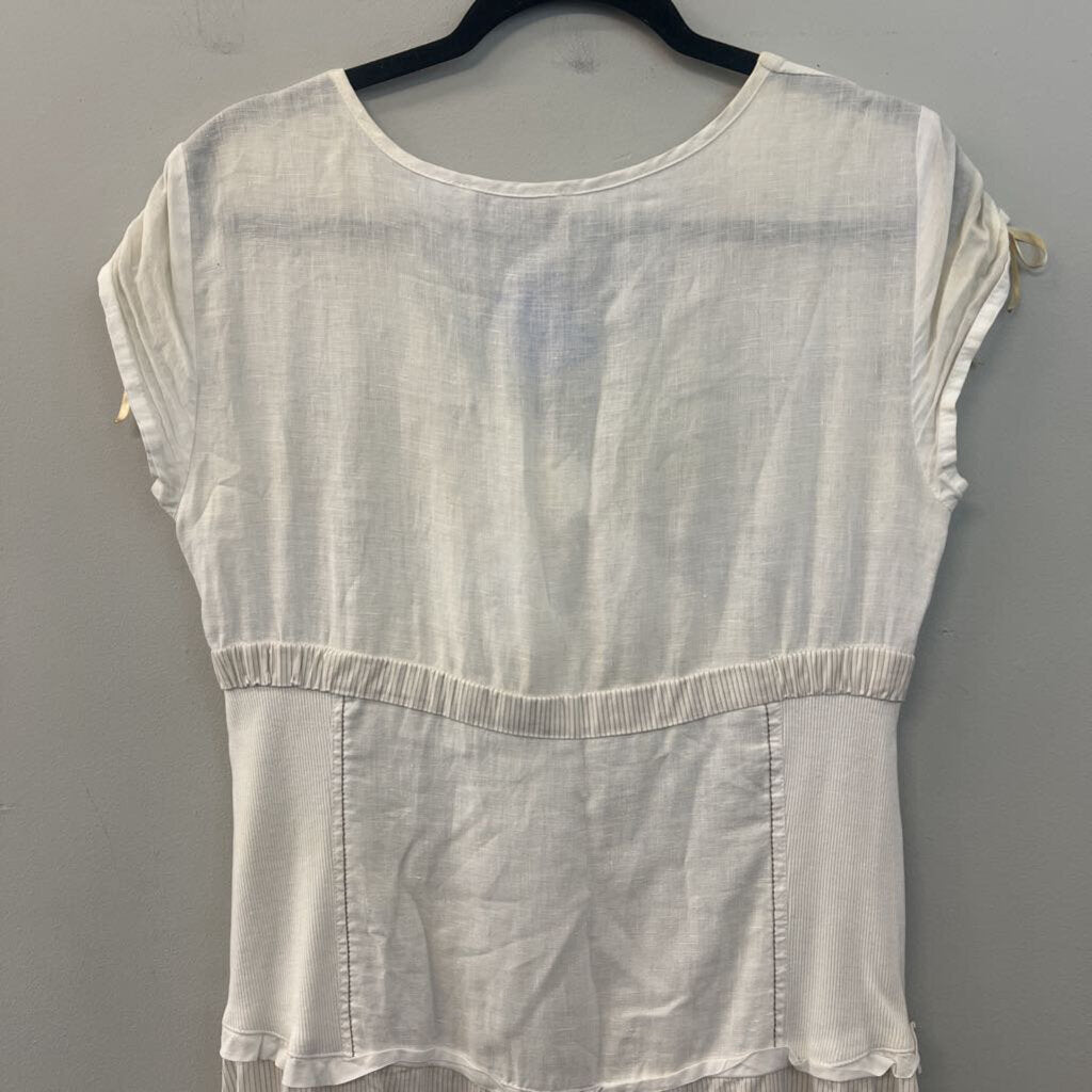 Elisa Cavaletti White/ Green Print Short Sleeve Dress Medium