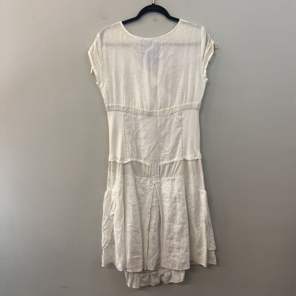 Elisa Cavaletti White/ Green Print Short Sleeve Dress Medium