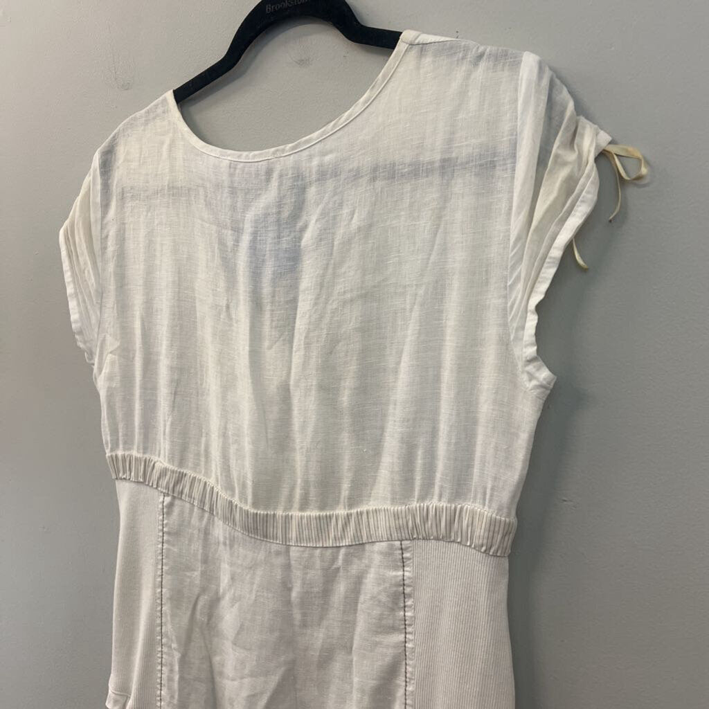 Elisa Cavaletti White/ Green Print Short Sleeve Dress Medium