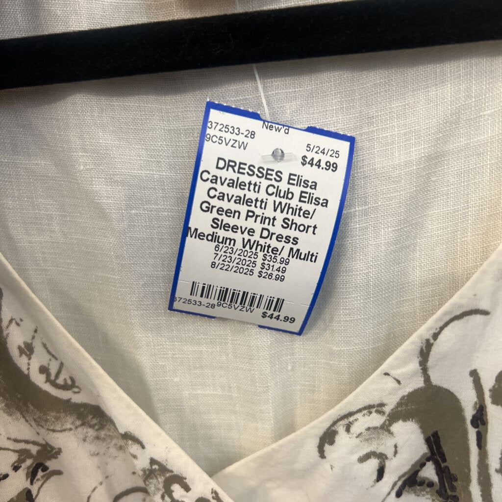 Elisa Cavaletti White/ Green Print Short Sleeve Dress Medium