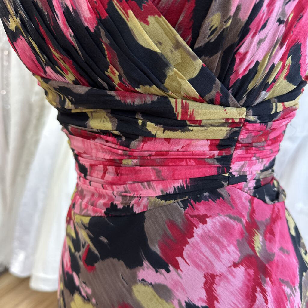 Adrianna Papell Black/ Multi Flower Print Short Formal Dress 10