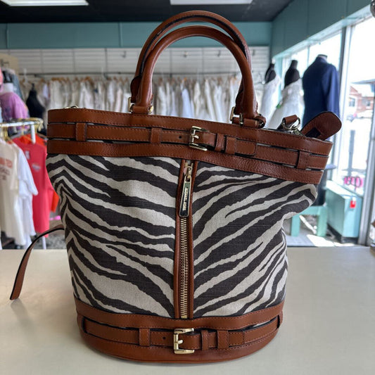 Michael Kors Kingsberry Brown Tiger Striped Canvas Bucket Tote Purse