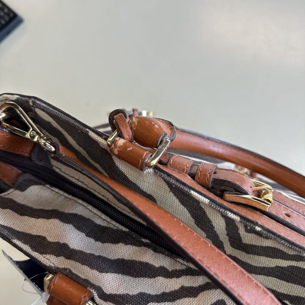 Michael Kors Kingsberry Brown Tiger Striped Canvas Bucket Tote Purse