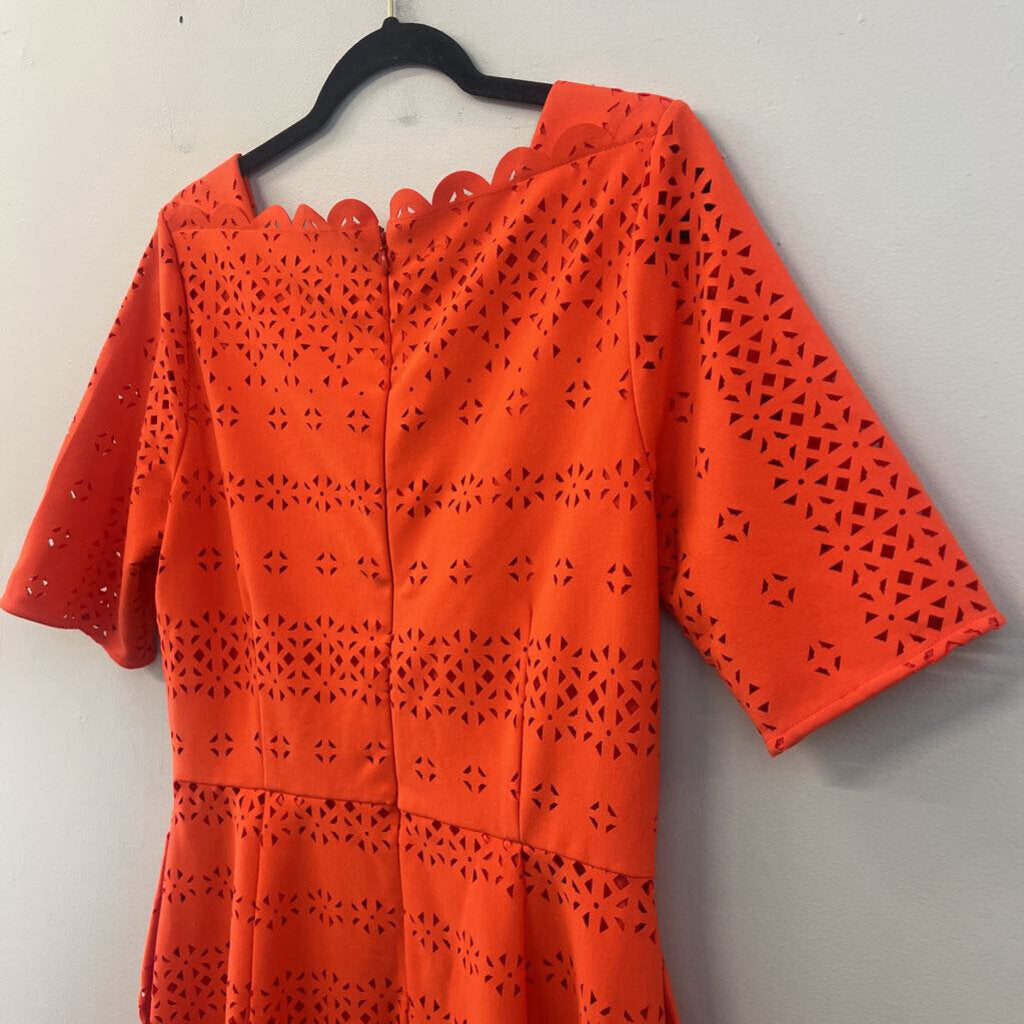 Banana Republic Orange Laser Cut Short Sleeve Dress 10 Tall