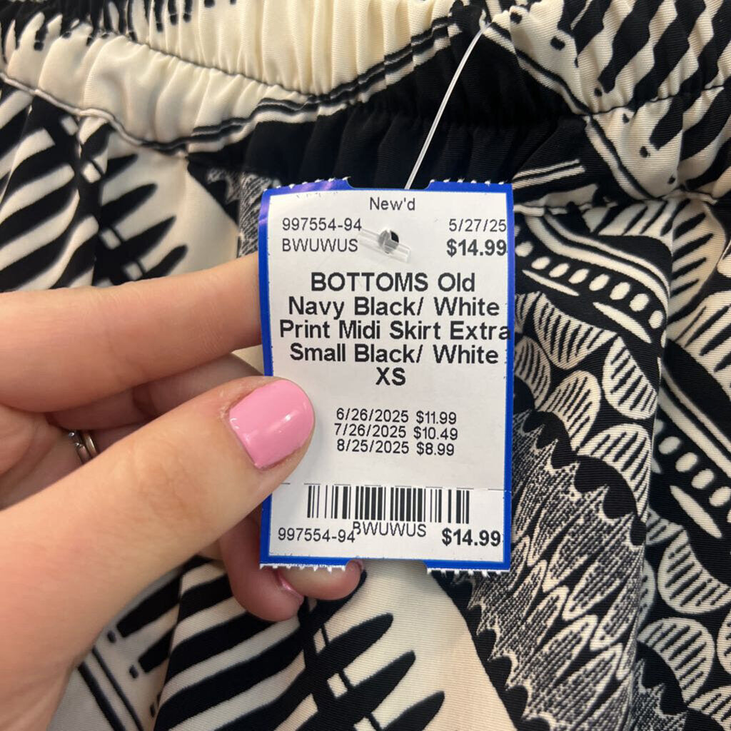 Black/ White Print Midi Skirt Extra Small