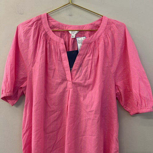 Crown and Ivy Pink/ Gold Striped Short Puff Sleeve Top Large