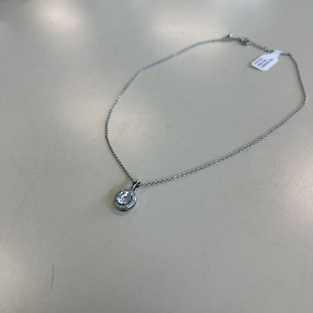 Silver/ Rhinestone Layered Circle Pendant Necklace