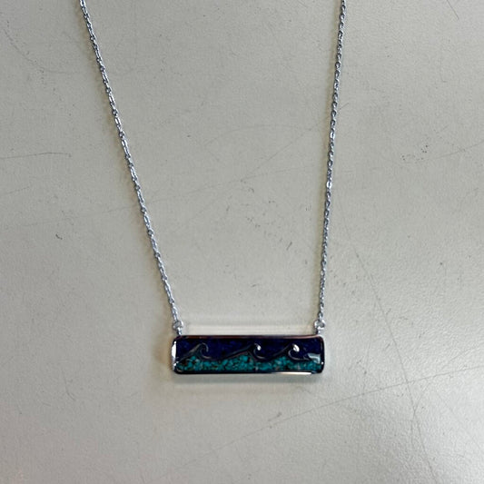 Silver/ Blue Wave Pendant Necklace