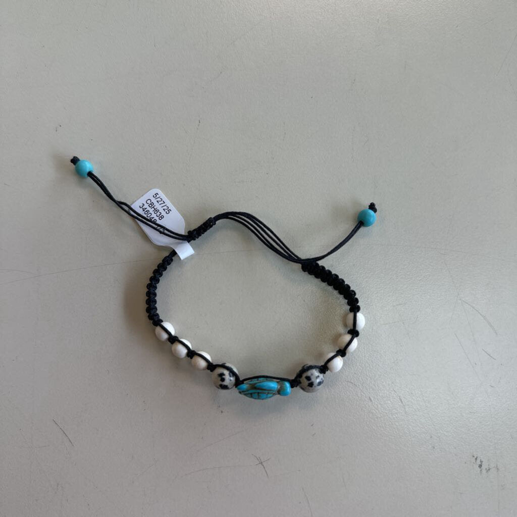 Black/ Cream/ Turquoise Beaded Turtle Bracelet