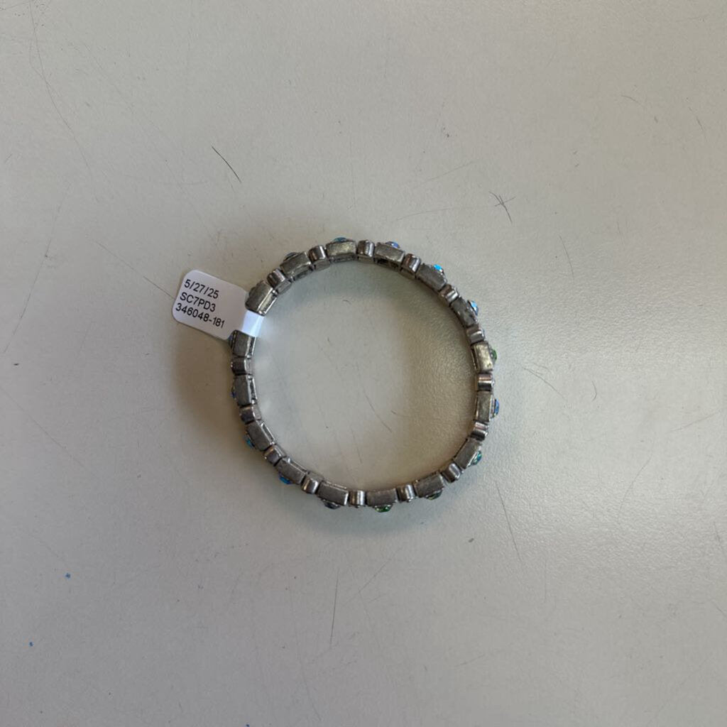 Silver/ Iridescent Stone Stretchy Bracelet