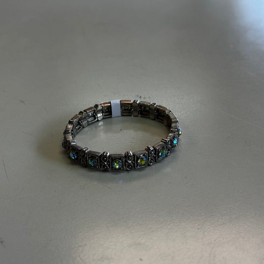 Silver/ Iridescent Stone Stretchy Bracelet
