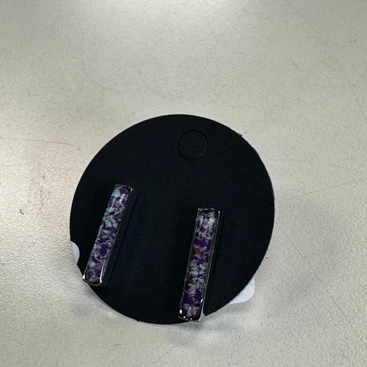Silver/ Purple Stone Bar Earrings