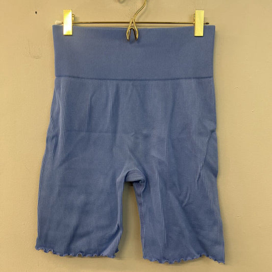 Blue Ribbed Ruffle Hem Biker Shorts Small