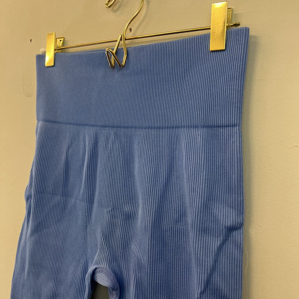 Blue Ribbed Ruffle Hem Biker Shorts Small
