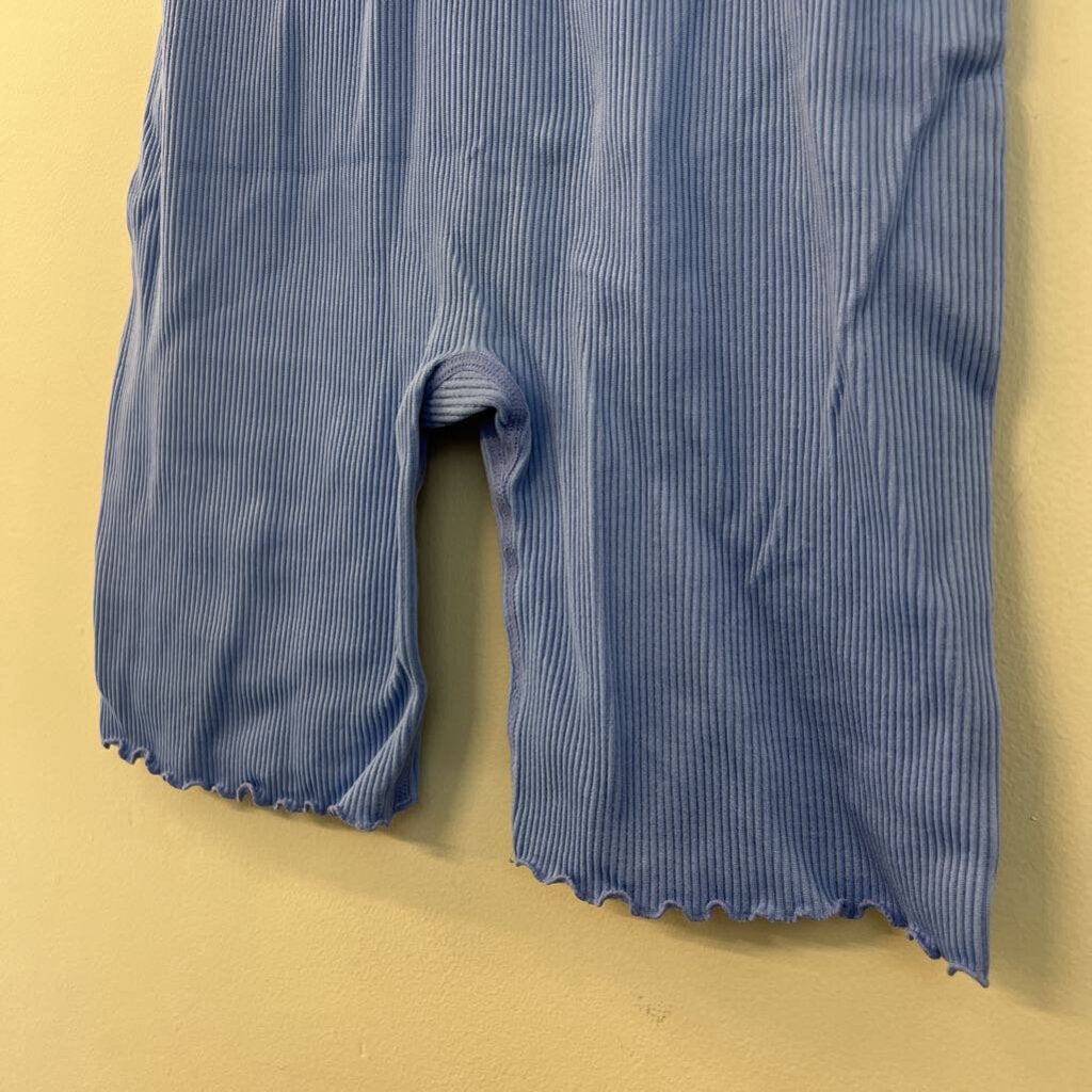 Blue Ribbed Ruffle Hem Biker Shorts Small