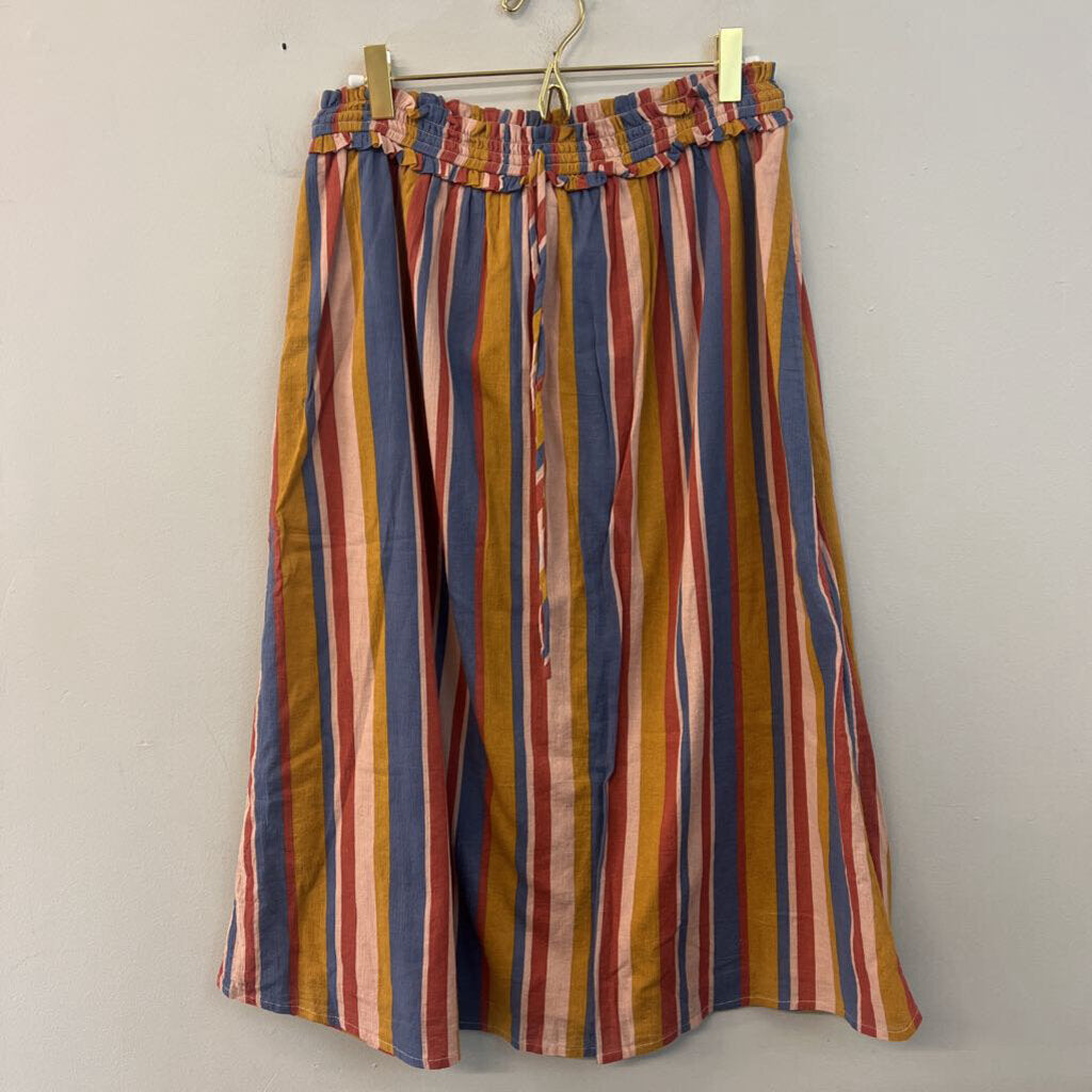 June and Hudson Yellow/ Multi Striped Midi Skirt Medium