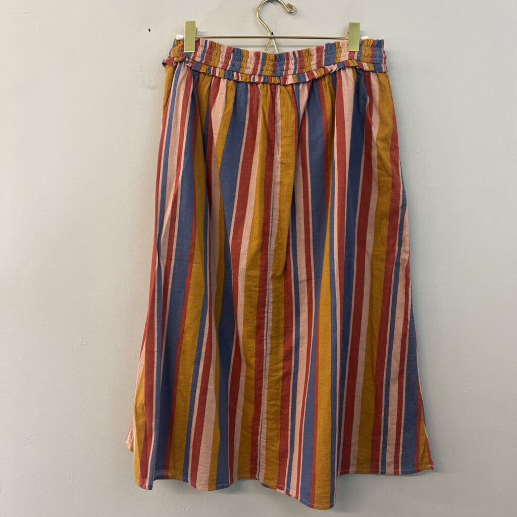 June and Hudson Yellow/ Multi Striped Midi Skirt Medium