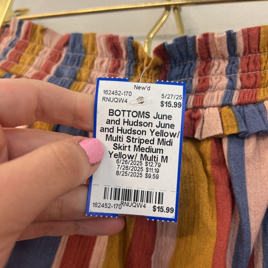 June and Hudson Yellow/ Multi Striped Midi Skirt Medium