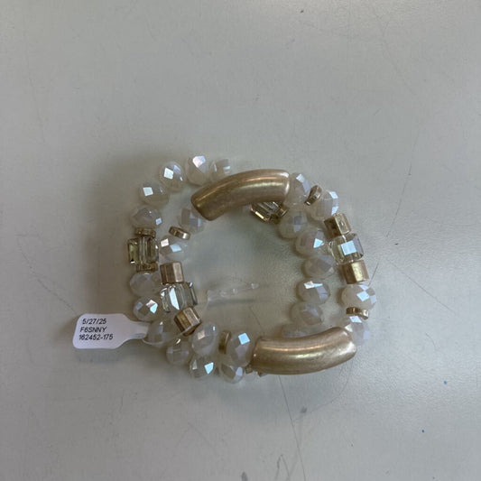 Set of 2 Cream/ Gold Beaded Stretchy Bracelets