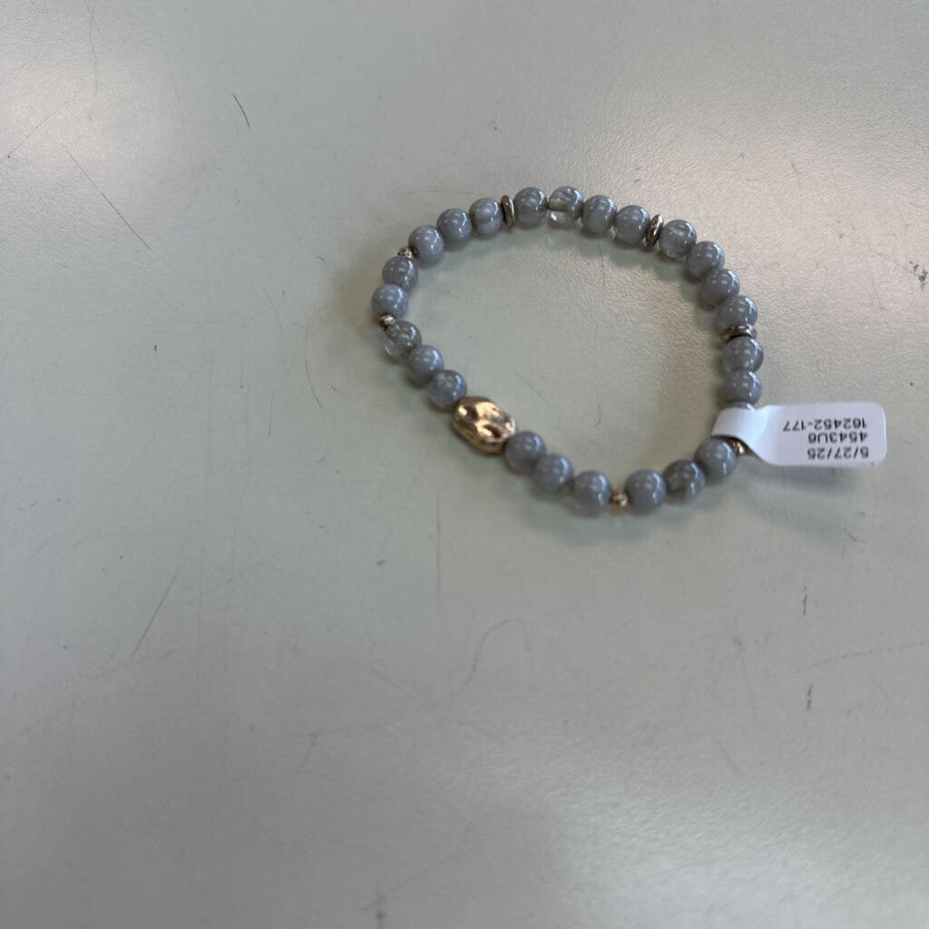 Grey/ Gold Beaded Stretchy Bracelet