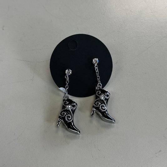 Silver/ Black Cowgirl Boot Drop Earrings
