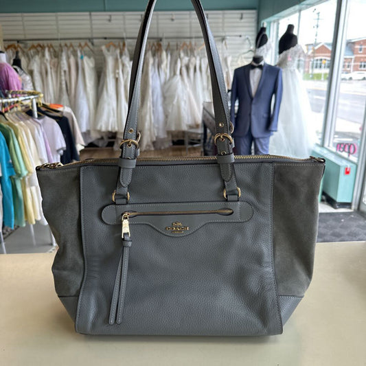 Coach Grey Pebbled Leather/ Suede Kleo Carryall Purse