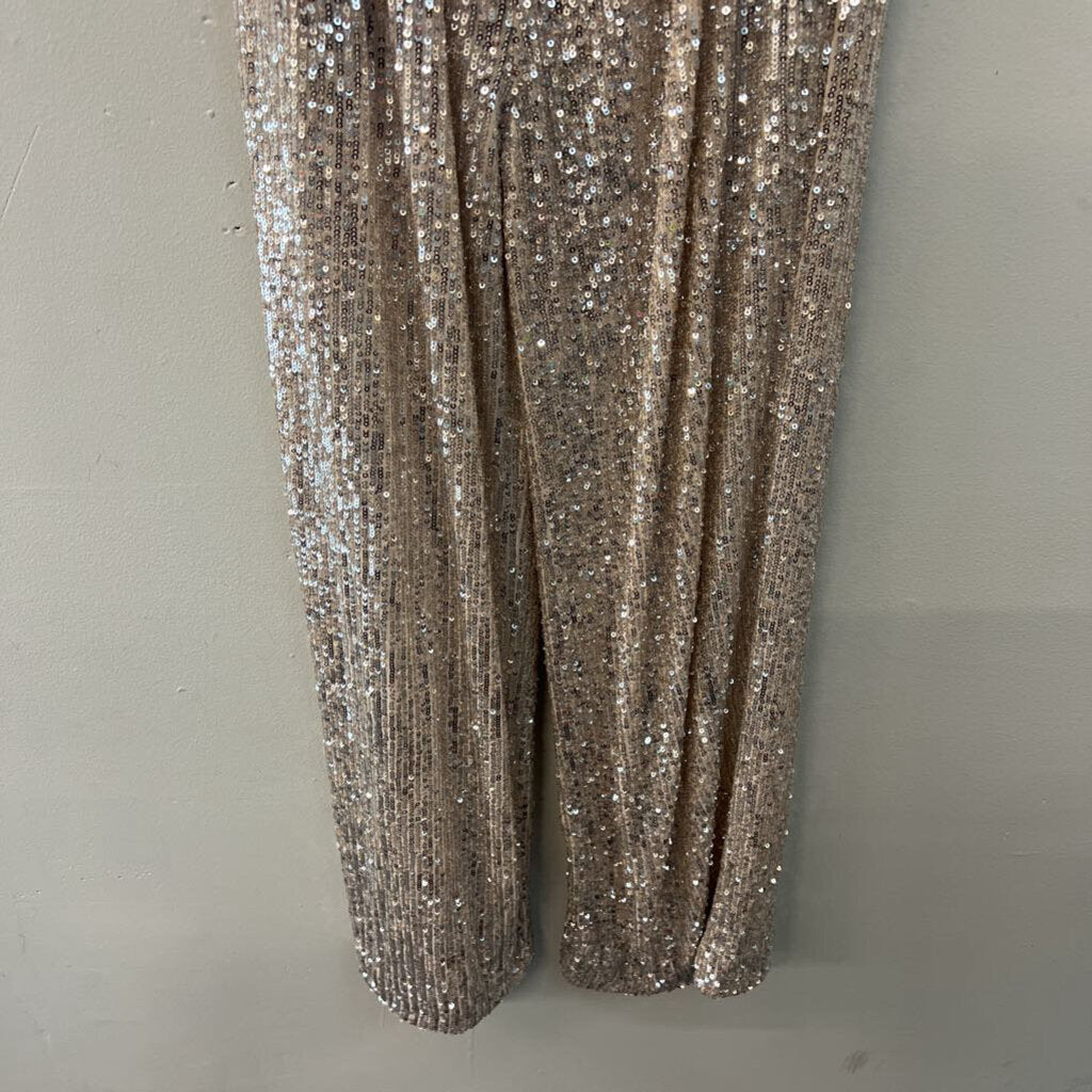Altar'd State Beige/ Silver Sequin Strapless Jumpsuit Small