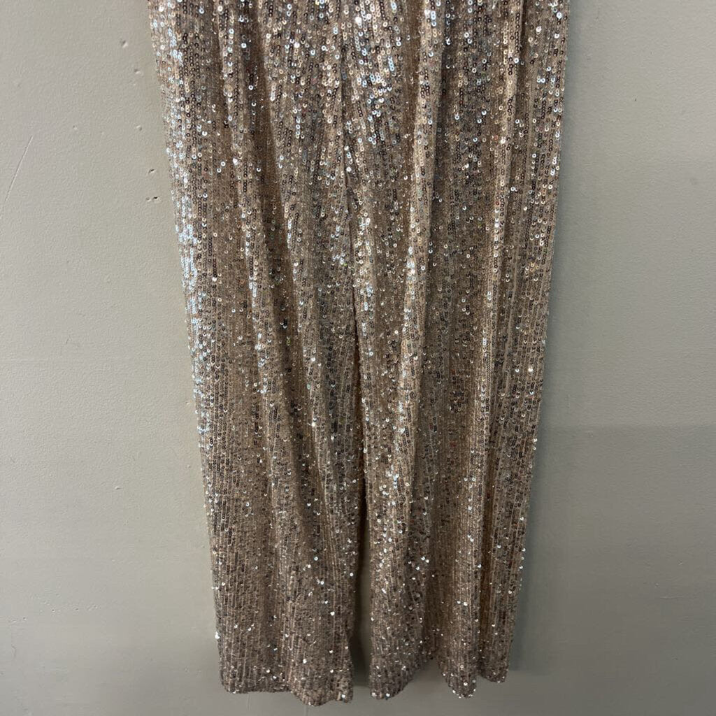 Altar'd State Beige/ Silver Sequin Strapless Jumpsuit Small