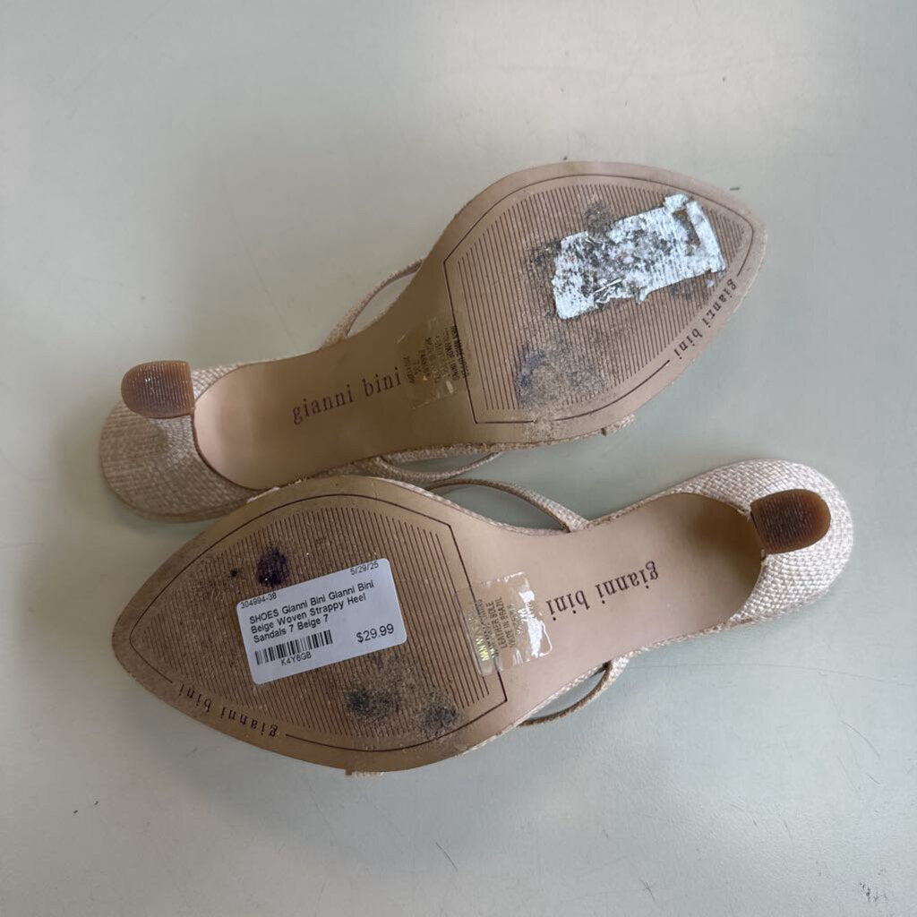 Gianni Bini Beige Woven Strappy Heel Sandals 7