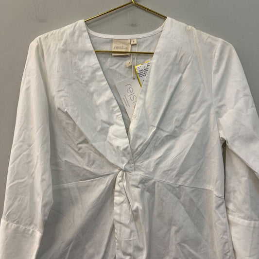 Reistor White Long Sleeve Knot Front Top Small