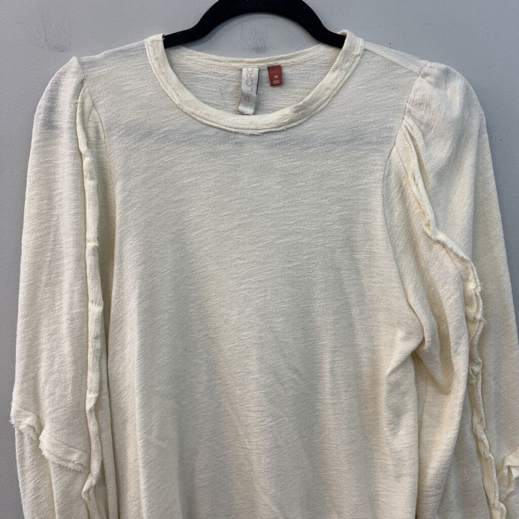 Pilcro Cream Long Sleeve Puff Shoulder Top Extra Small Anthropologie