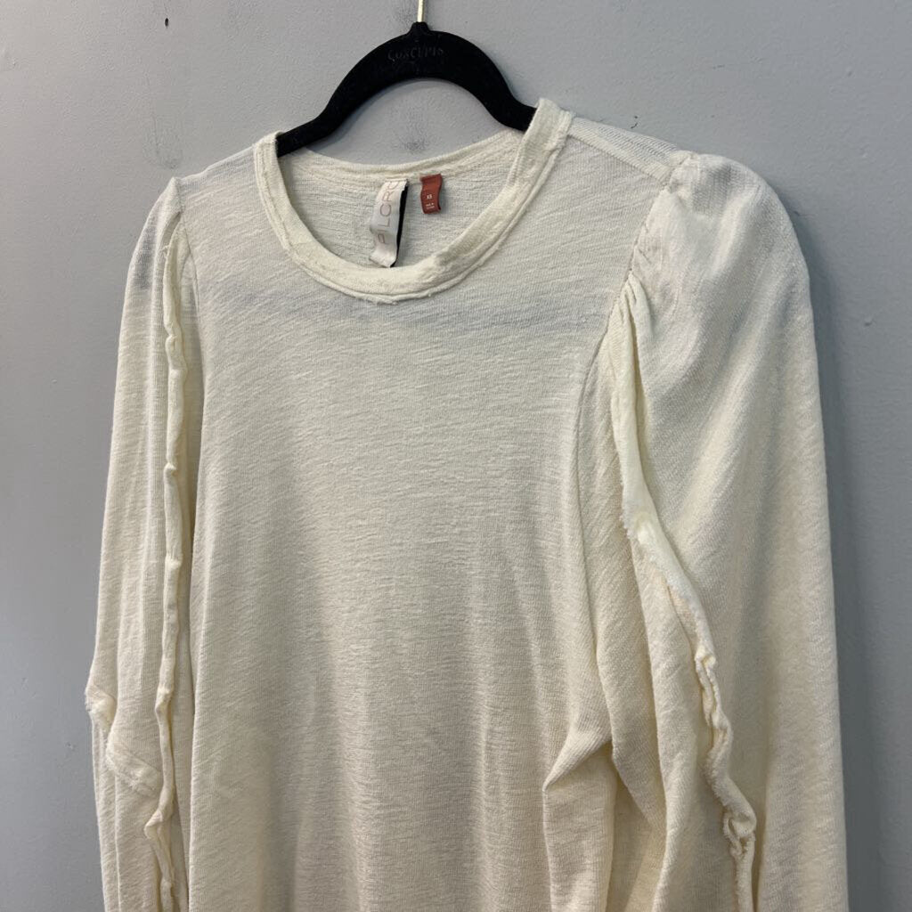 Pilcro Cream Long Sleeve Puff Shoulder Top Extra Small Anthropologie
