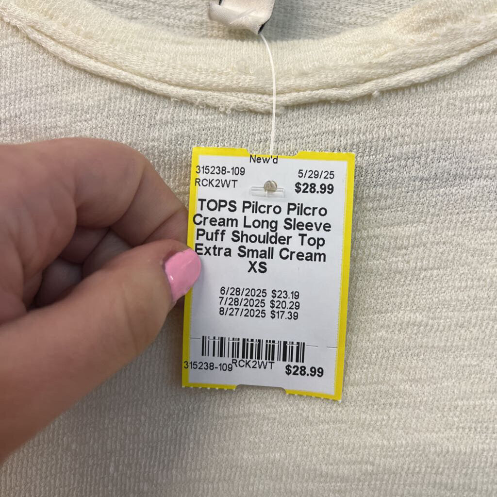 Pilcro Cream Long Sleeve Puff Shoulder Top Extra Small Anthropologie