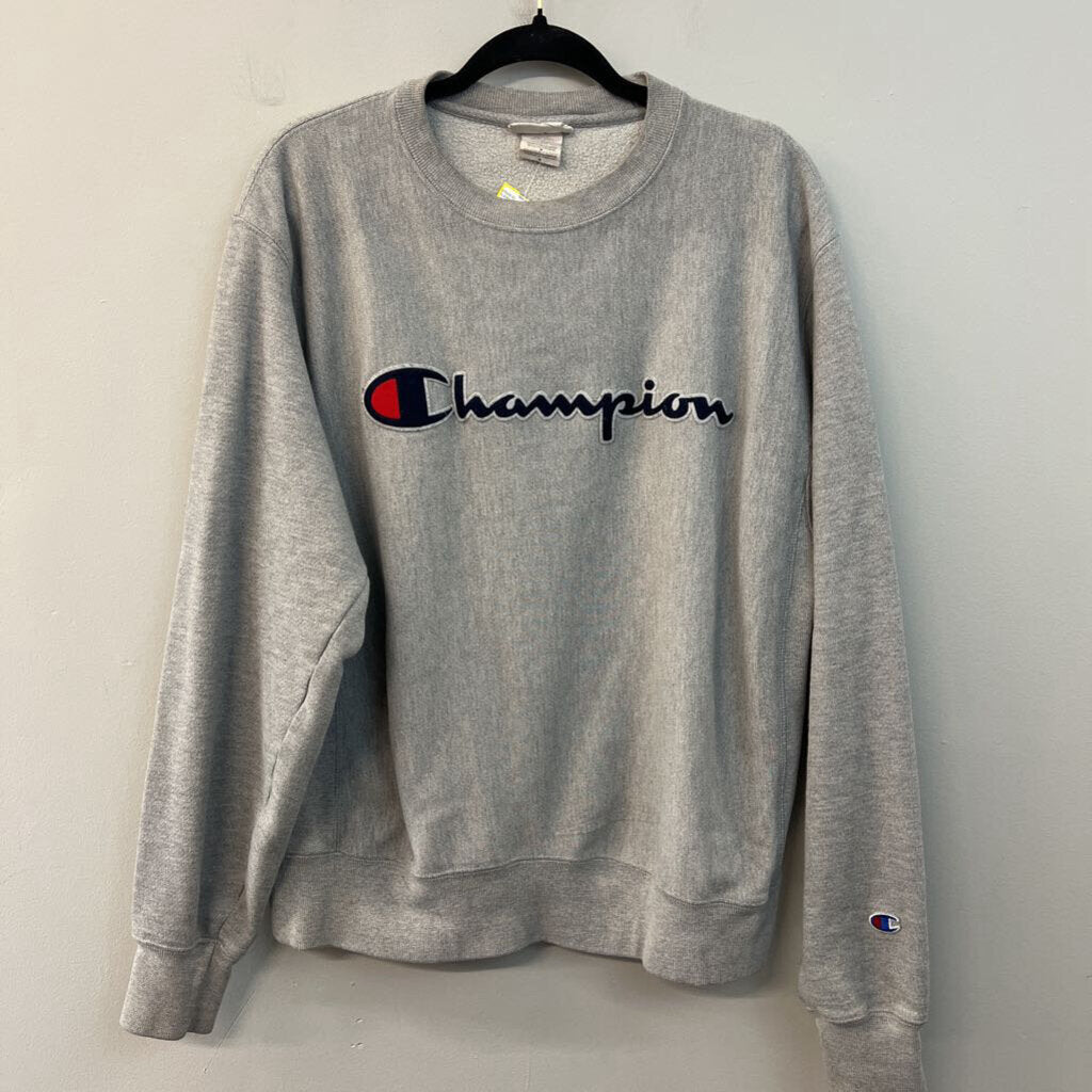 Champion Grey Logo Long Sleeve Crewneck Pullover Medium